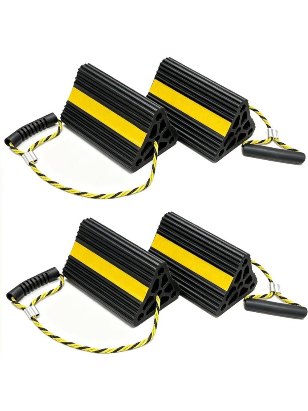 Durable Rubber Wheel Chocks with Nylon Rope for RVs - 4 Pack Heavy-Duty Safety